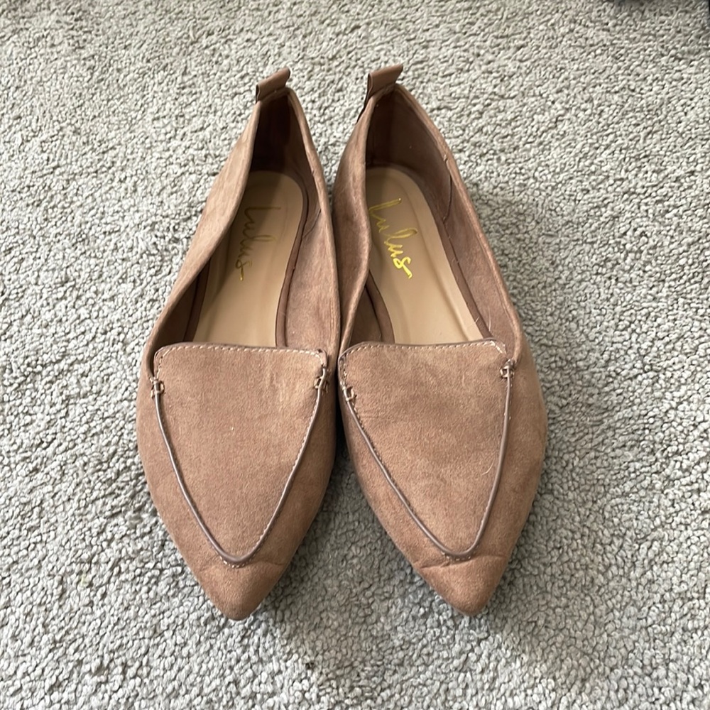 Lulu’s Emmy Camel Suede Pointed Loafers
